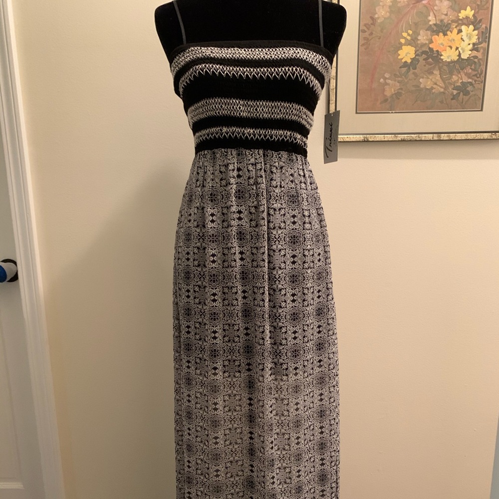 Trixxi Smocked Bodice Black & White Maxi Dress